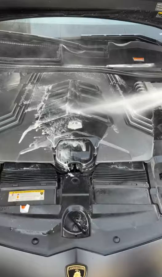 Engine bay being cleaned by Wiper Car Wash